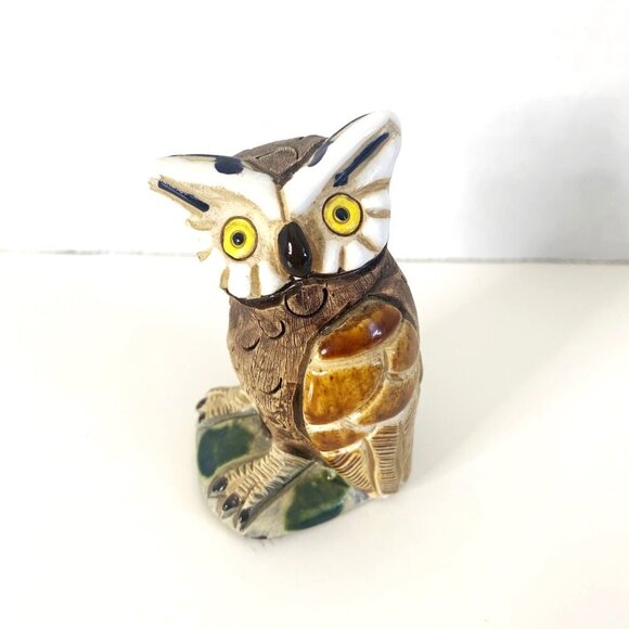 Cute Ceramic Hand Painted and Carved Owl Figurine Marked 3” Tall - Picture 9 of 9